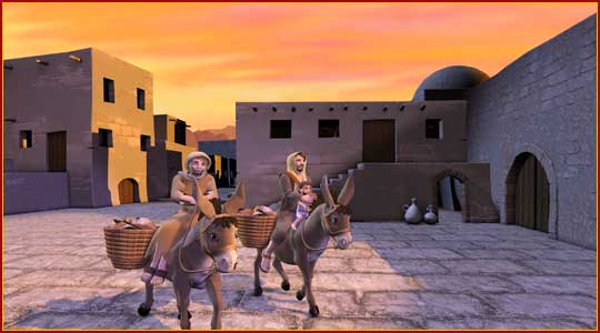 Joseph and Mary on their way to Nazareth